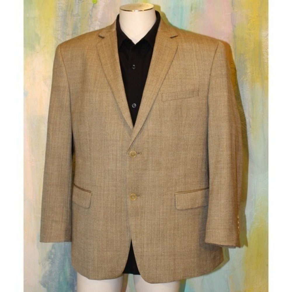 42 Silk Wool Tan Beige MENS BLAZER 42R Jacket Designer Calvin Klein Coat LUXURY